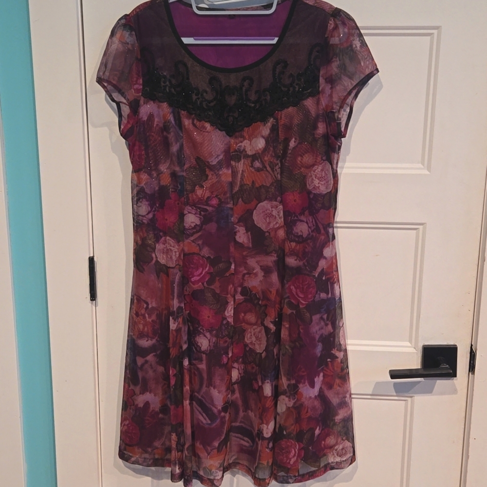 Sheer floral dress w embroidered overlay fully lined size medium NWOT New W Out